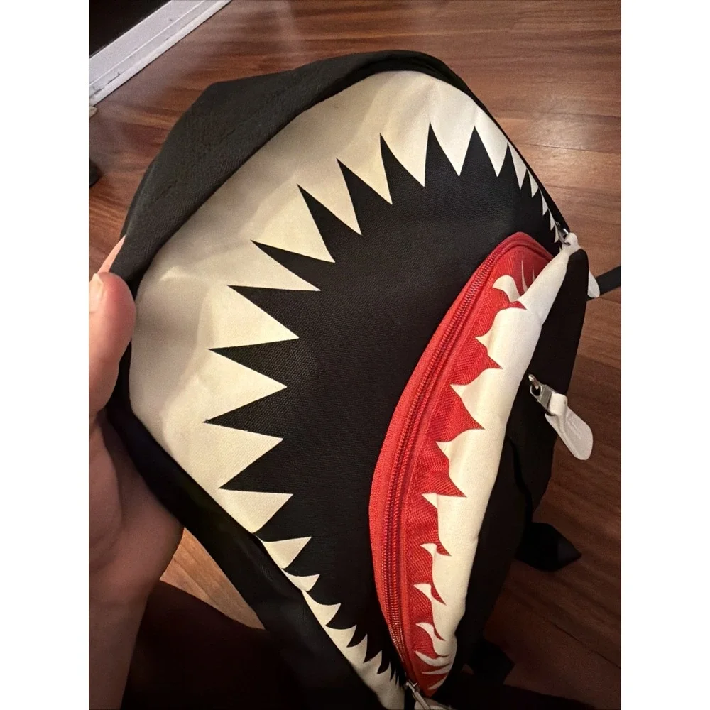 Shark Mouth Backpack Black Red Teeth USB Charging Port Laptop School Bag Kids